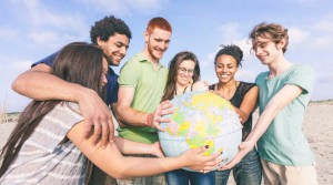 Multiracial Group of Friends with World Globe Map
