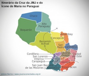Mapa da Peregrinação da Cruz e do Ícone de Maria no Paraguai